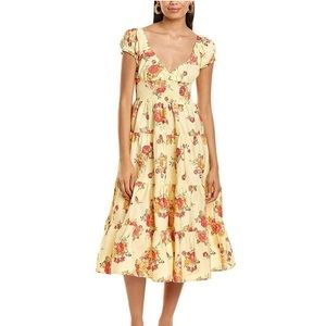 Danielle Bernstein Yellow Puff Sleeve Tiered Dress